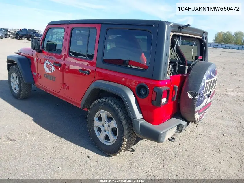 1C4HJXKN1MW660472 2021 Jeep Wrangler Unlimited Sport Rhd 4X4