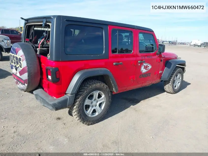 1C4HJXKN1MW660472 2021 Jeep Wrangler Unlimited Sport Rhd 4X4