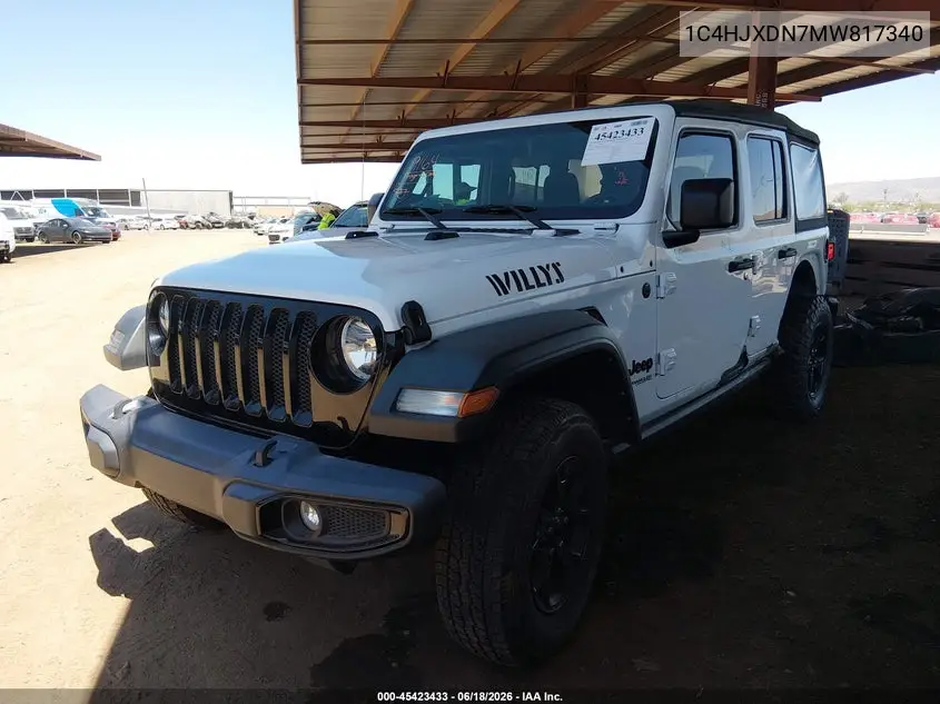 2021 Jeep Wrangler Unlimited Willys Sport 4X4 VIN: 1C4HJXDN7MW817340 Lot: 45423433