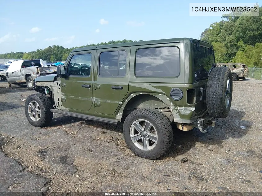 2021 Jeep Wrangler Unlimited Sahara 4X4 VIN: 1C4HJXEN3MW523562 Lot: 45647729