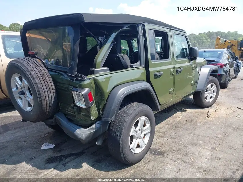 2021 Jeep Wrangler Unlimited Sport S 4X4 VIN: 1C4HJXDG4MW754781 Lot: 45654783