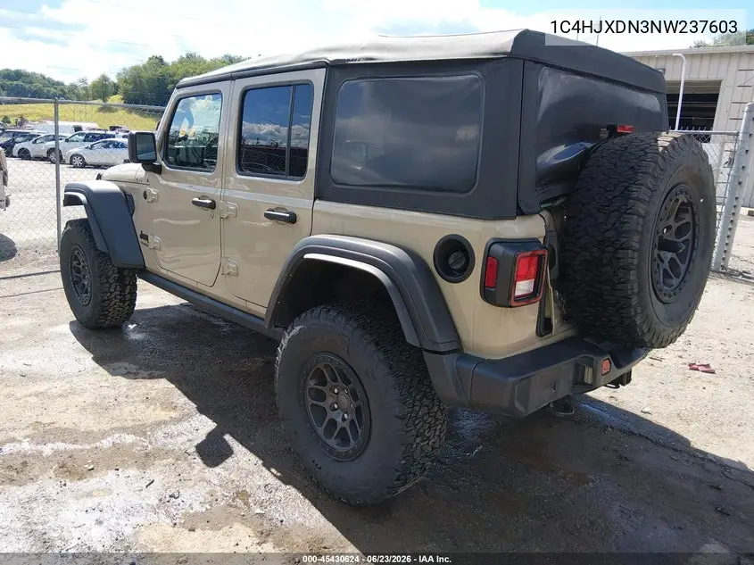 2022 Jeep Wrangler Unlimited Willys Sport 4X4 VIN: 1C4HJXDN3NW237603 Lot: 45430624