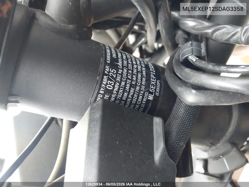 2025 Kawasaki Ex650 P VIN: ML5EXEP12SDAG3358 Lot: 12625934
