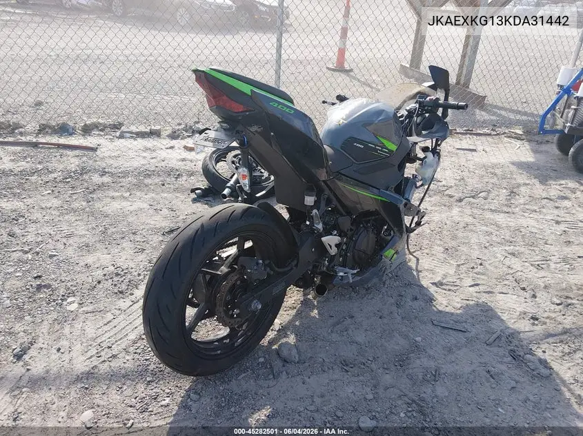 2019 Kawasaki Ex400 VIN: JKAEXKG13KDA31442 Lot: 45282501