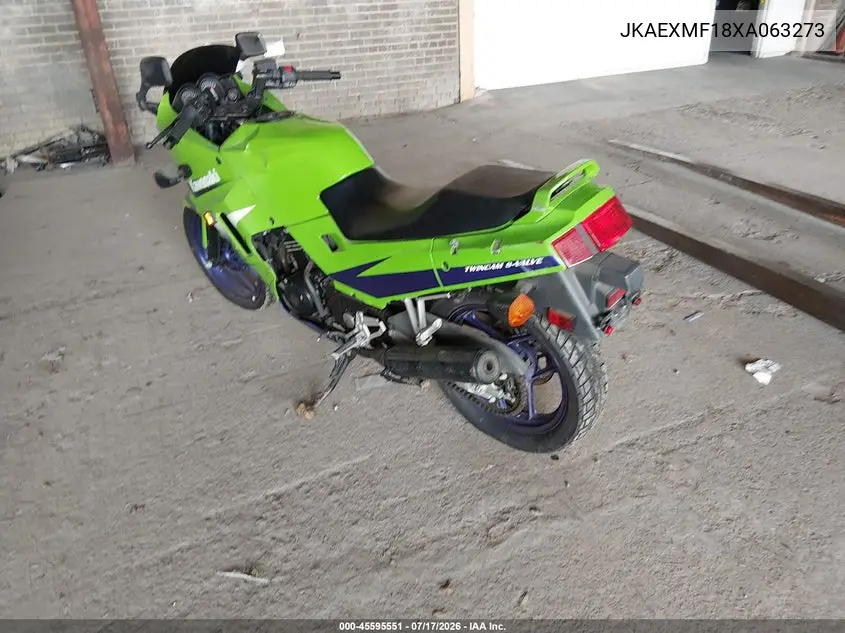 1999 Kawasaki Ex250 F VIN: JKAEXMF18XA063273 Lot: 45595551