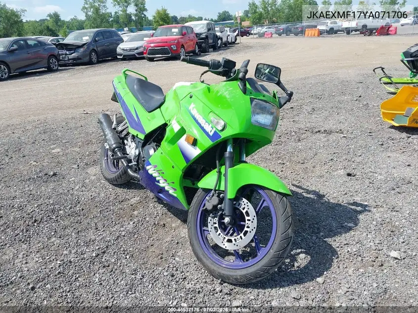 2000 Kawasaki Ex250 F VIN: JKAEXMF17YA071706 Lot: 45537176