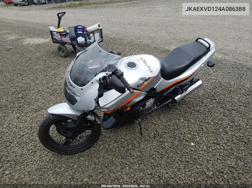 2004 Kawasaki Ex500 D VIN: JKAEXVD124A086388 Lot: 45479826