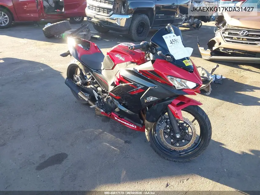 2019 Kawasaki Ex400 VIN: JKAEXKG17KDA31427 Lot: 45517175