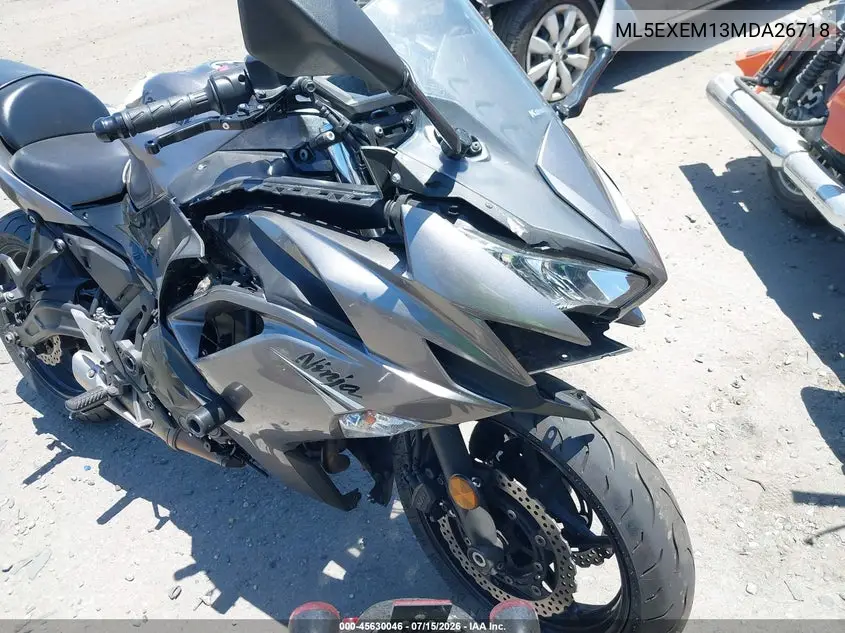 2021 Kawasaki Ex650 M VIN: ML5EXEM13MDA26718 Lot: 45630046