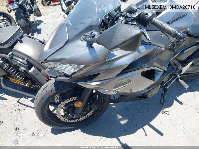 2021 Kawasaki Ex650 M VIN: ML5EXEM13MDA26718 Lot: 45630046