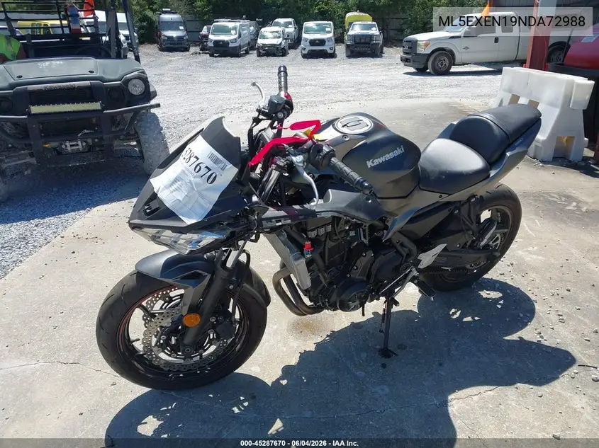 2022 Kawasaki Ex650 N VIN: ML5EXEN19NDA72988 Lot: 45287670