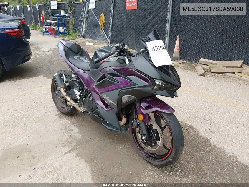 2025 Kawasaki Ex500 A/B VIN: ML5EXGJ17SDA59038 Lot: 45158382