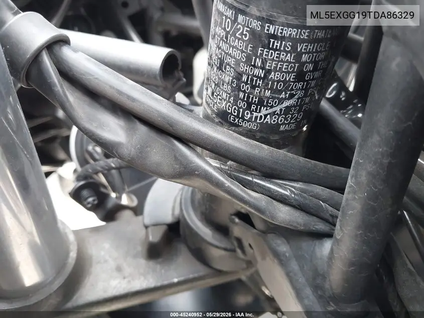 2026 Kawasaki Ex500 VIN: ML5EXGG19TDA86329 Lot: 45240952