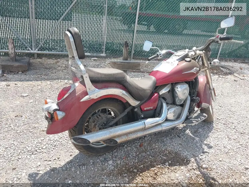 2008 Kawasaki Vn900 B VIN: JKAVN2B178A036292 Lot: 45520673