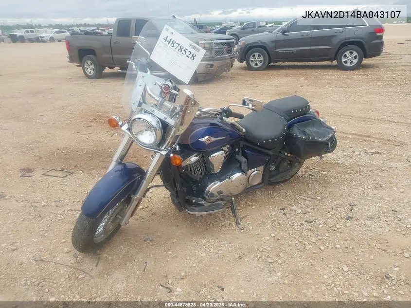 2011 Kawasaki Vn900 D VIN: JKAVN2D14BA043107 Lot: 44878528