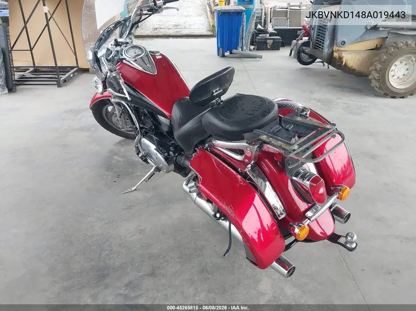 2008 Kawasaki Vn1600 D VIN: JKBVNKD148A019443 Lot: 45265810