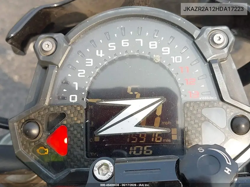 2017 Kawasaki Zr900 VIN: JKAZR2A12HDA17223 Lot: 45400036