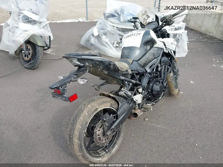 2022 Kawasaki Zr900 VIN: JKAZR2F12NA036647 Lot: 44805129