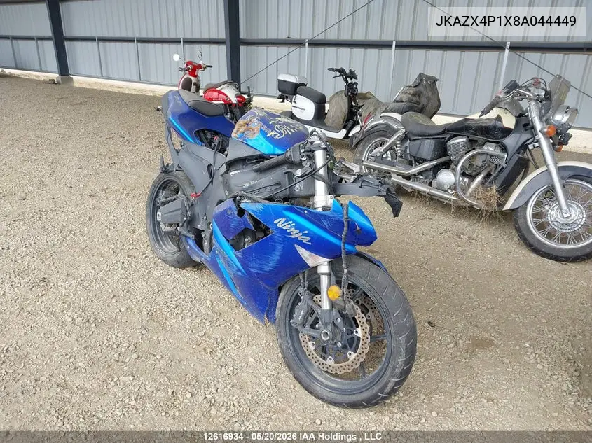 2008 Kawasaki Zx600 P VIN: JKAZX4P1X8A044449 Lot: 12616934