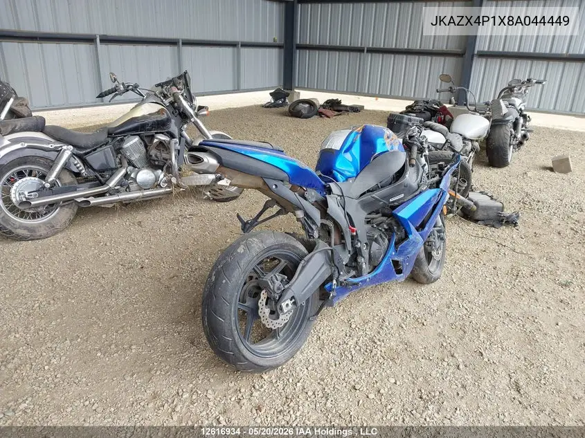2008 Kawasaki Zx600 P VIN: JKAZX4P1X8A044449 Lot: 12616934