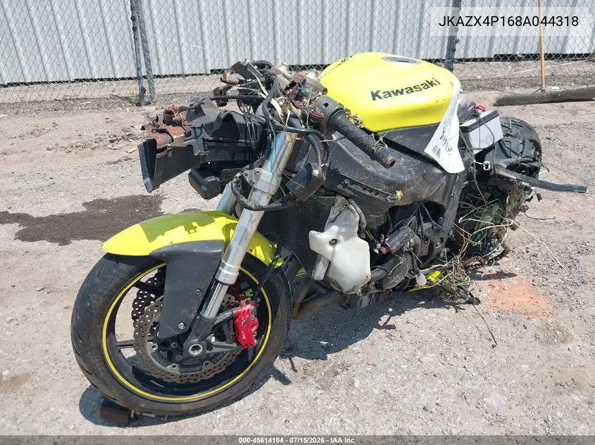 2008 Kawasaki Zx600 P VIN: JKAZX4P168A044318 Lot: 45614104