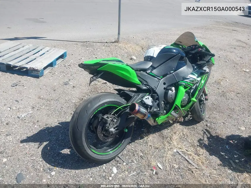 2016 Kawasaki Zx1000 R VIN: JKAZXCR15GA000543 Lot: 45291969