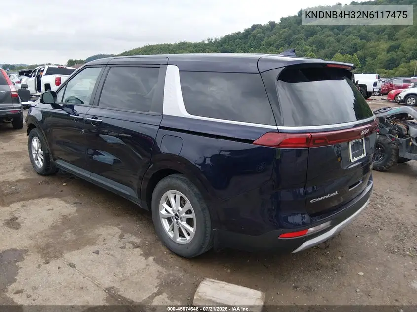 2022 Kia Carnival Mpv Lx Seat Package VIN: KNDNB4H32N6117475 Lot: 45674648