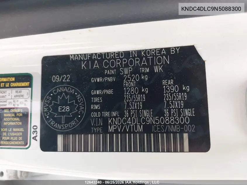 2022 Kia Ev6 Gt Line VIN: KNDC4DLC9N5088300 Lot: 12643240