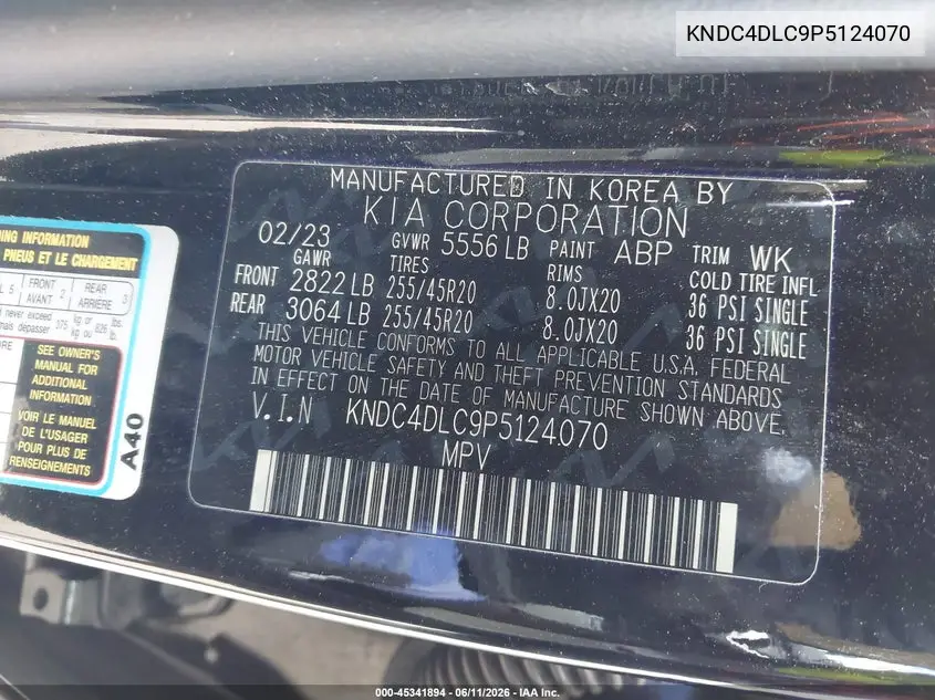 2023 Kia Ev6 Gt-Line VIN: KNDC4DLC9P5124070 Lot: 45341894