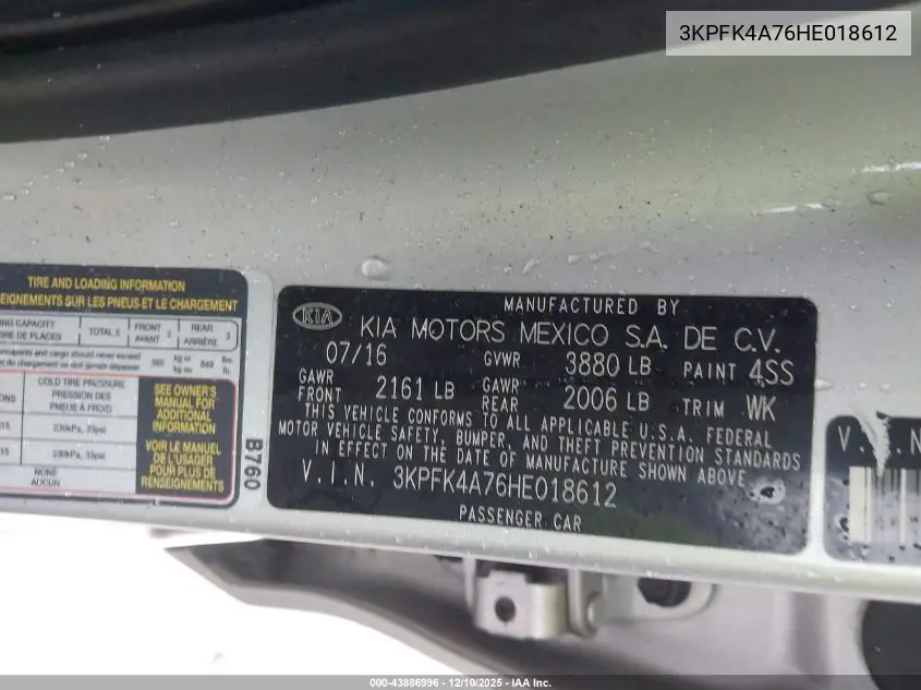 3KPFK4A76HE018612 2017 Kia Forte Lx