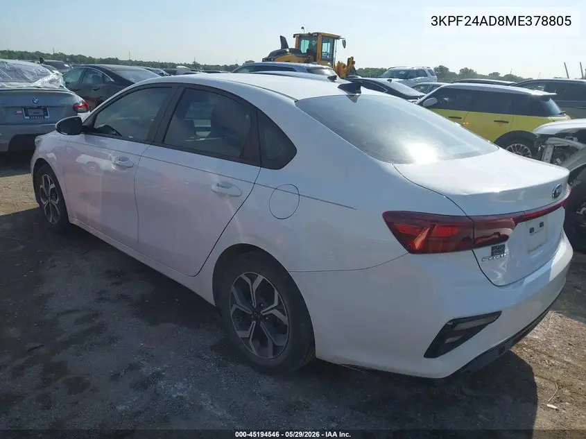 2021 Kia Forte Lxs VIN: 3KPF24AD8ME378805 Lot: 45194546