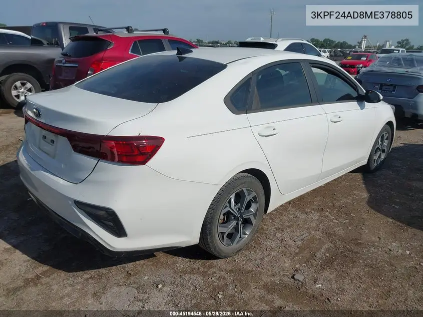 2021 Kia Forte Lxs VIN: 3KPF24AD8ME378805 Lot: 45194546