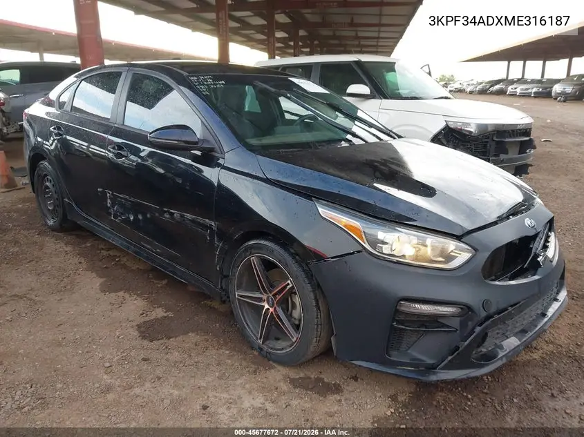 2021 Kia Forte Gt-Line VIN: 3KPF34ADXME316187 Lot: 45677672
