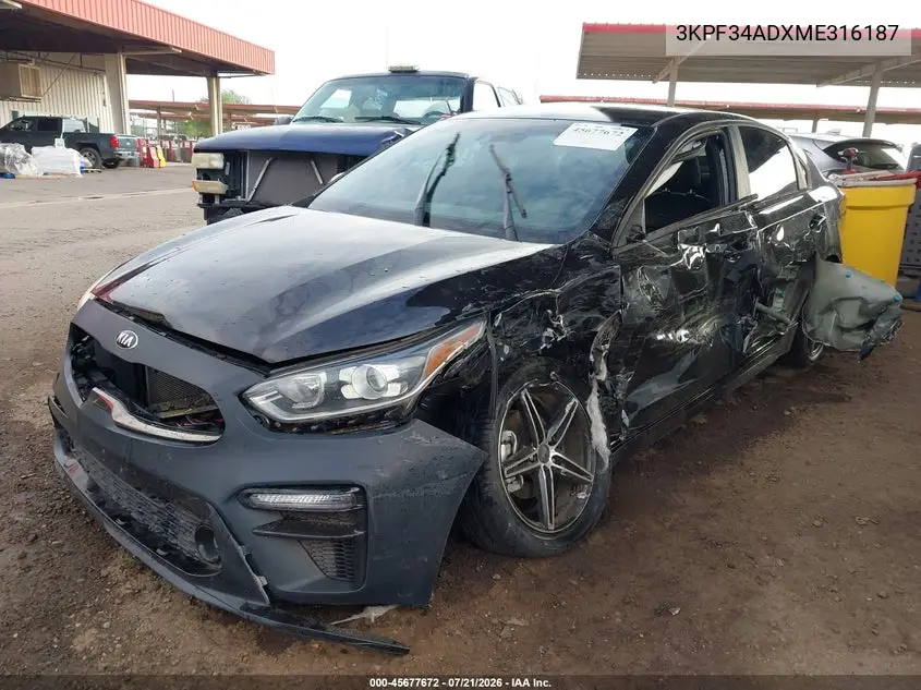 2021 Kia Forte Gt-Line VIN: 3KPF34ADXME316187 Lot: 45677672