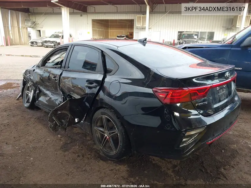 2021 Kia Forte Gt-Line VIN: 3KPF34ADXME316187 Lot: 45677672