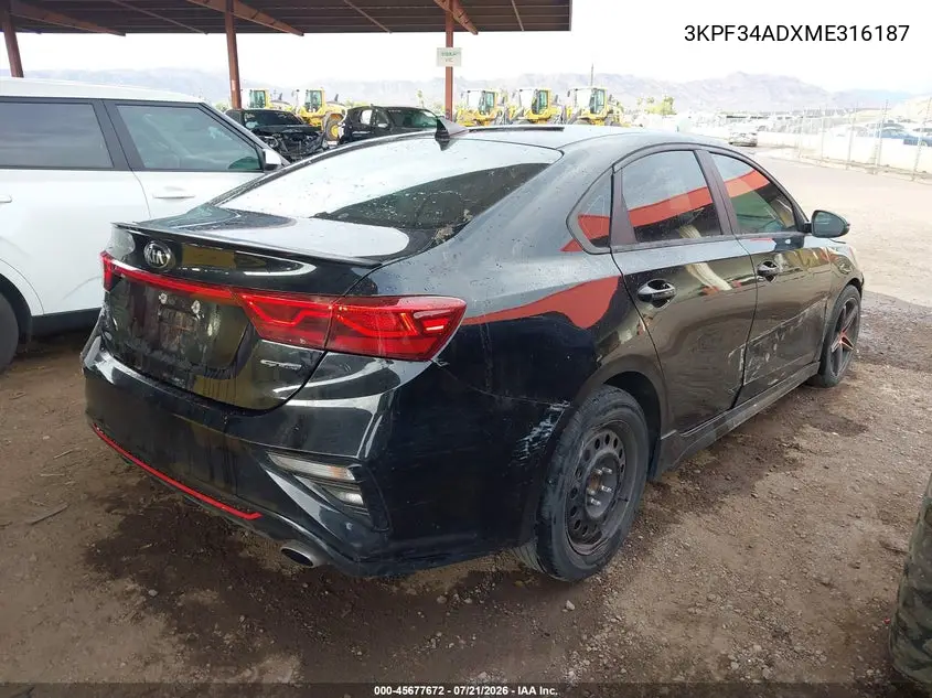 2021 Kia Forte Gt-Line VIN: 3KPF34ADXME316187 Lot: 45677672