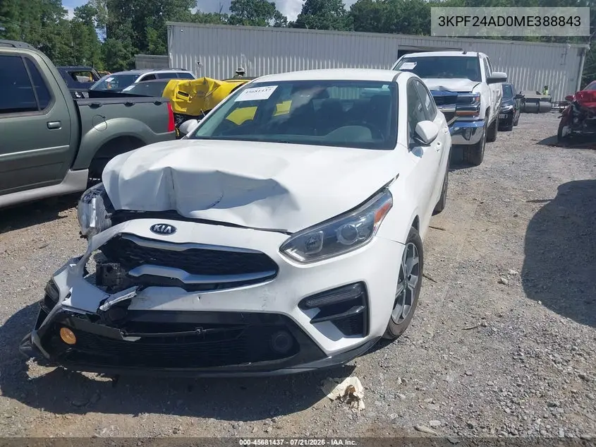 2021 Kia Forte Lxs VIN: 3KPF24AD0ME388843 Lot: 45681437