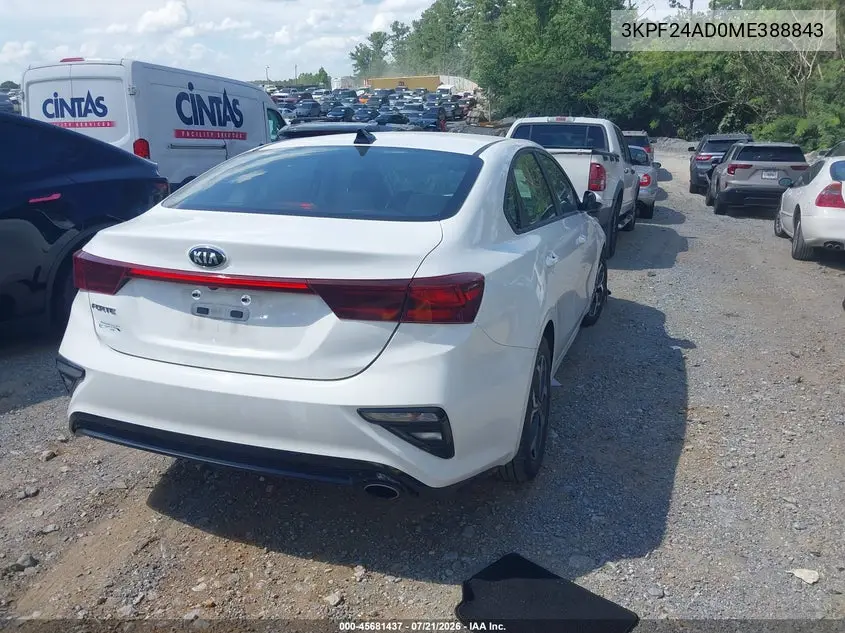 2021 Kia Forte Lxs VIN: 3KPF24AD0ME388843 Lot: 45681437