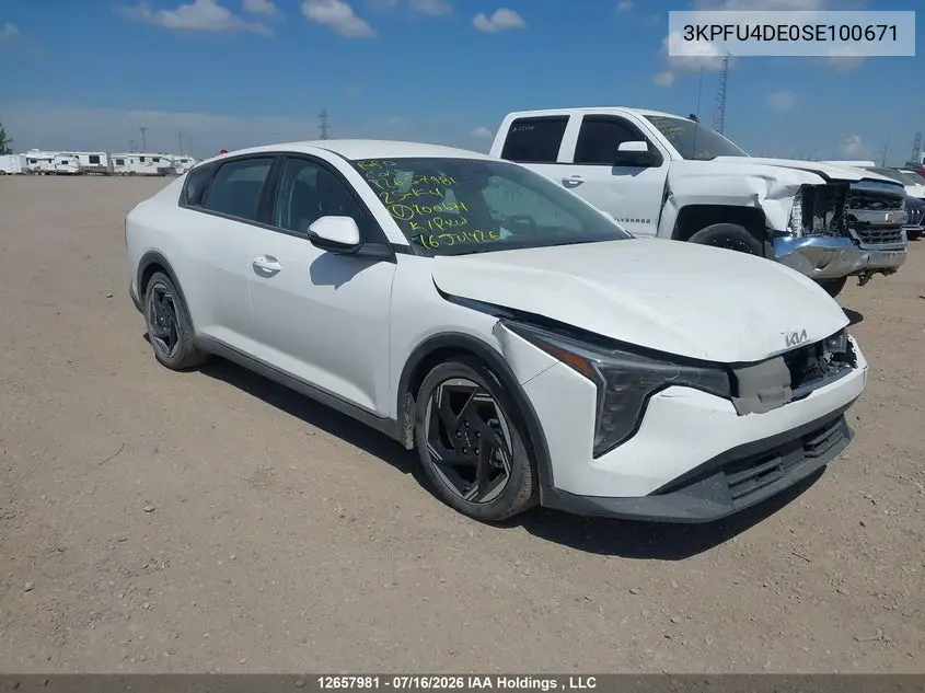 2025 Kia K4 Ex/Ex+ VIN: 3KPFU4DE0SE100671 Lot: 12657981