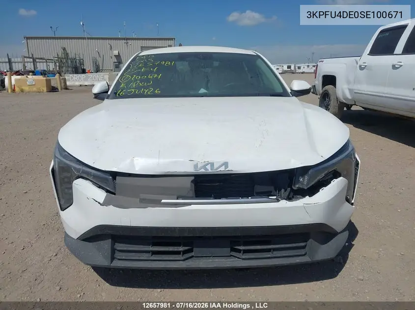2025 Kia K4 Ex/Ex+ VIN: 3KPFU4DE0SE100671 Lot: 12657981