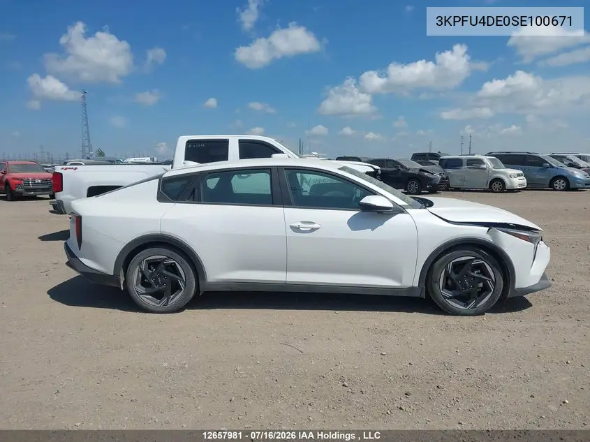 2025 Kia K4 Ex/Ex+ VIN: 3KPFU4DE0SE100671 Lot: 12657981