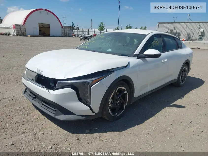 2025 Kia K4 Ex/Ex+ VIN: 3KPFU4DE0SE100671 Lot: 12657981