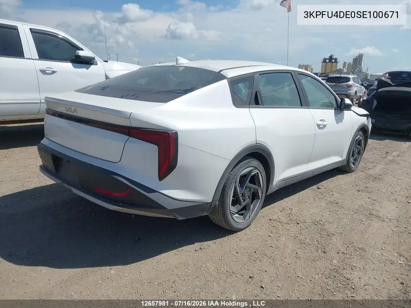 2025 Kia K4 Ex/Ex+ VIN: 3KPFU4DE0SE100671 Lot: 12657981
