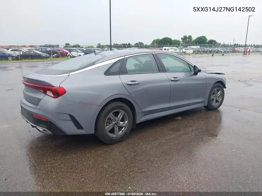 2022 Kia K5 Lxs VIN: 5XXG14J27NG142502 Lot: 45577860