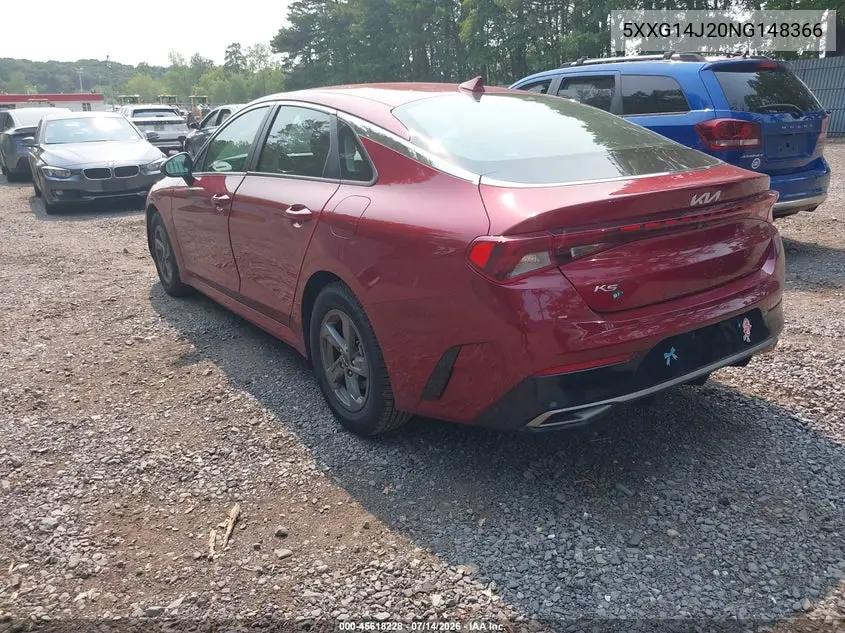2022 Kia K5 Lxs VIN: 5XXG14J20NG148366 Lot: 45618228