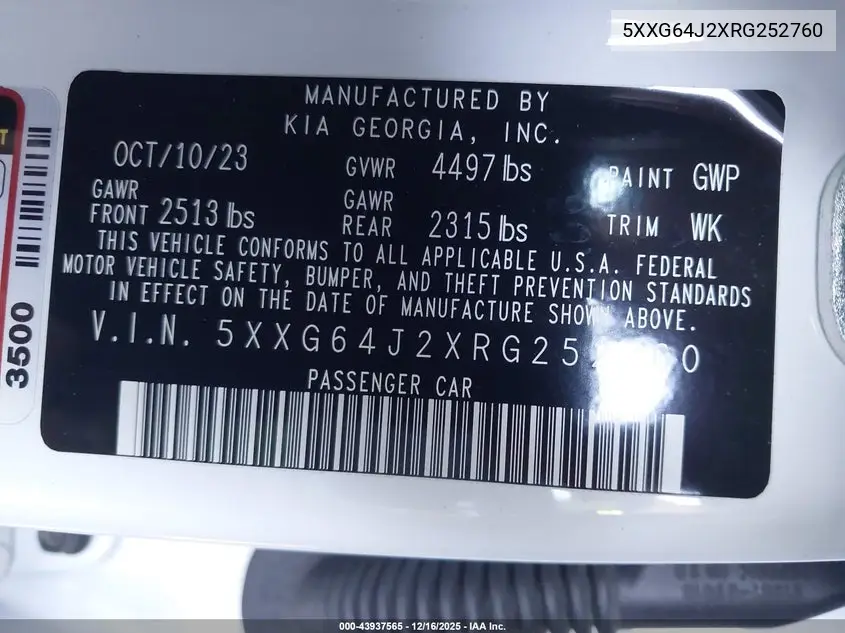 5XXG64J2XRG252760 2024 Kia K5 Gt-Line