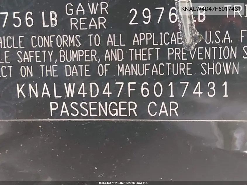 2015 Kia K900 Luxury VIN: KNALW4D47F6017431 Lot: 44417921