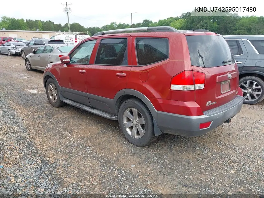 2009 Kia Borrego Ex V8 VIN: KNDJJ742595017480 Lot: 45219083