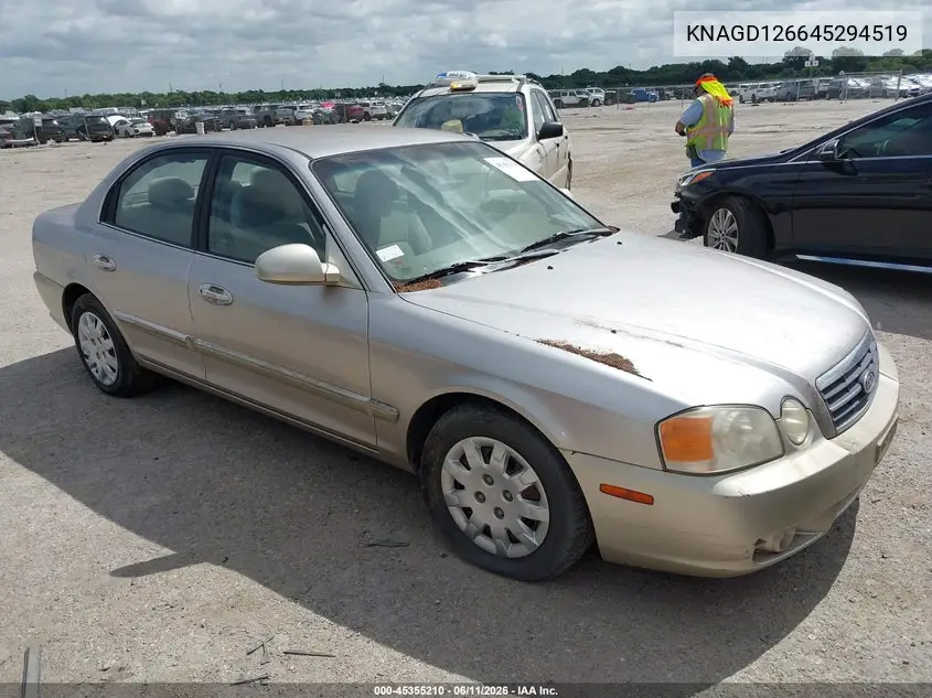 2004 Kia Optima Ex/Lx VIN: KNAGD126645294519 Lot: 45355210