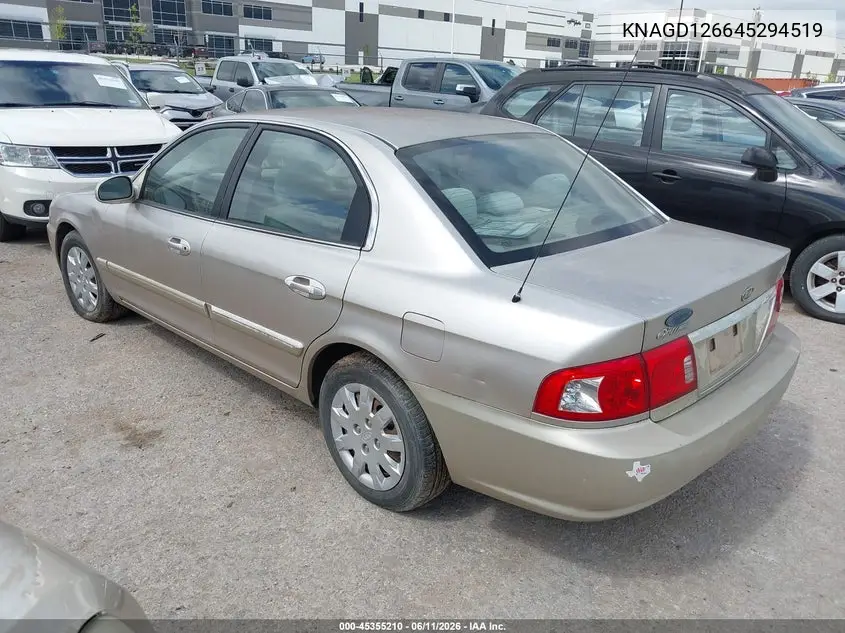 2004 Kia Optima Ex/Lx VIN: KNAGD126645294519 Lot: 45355210